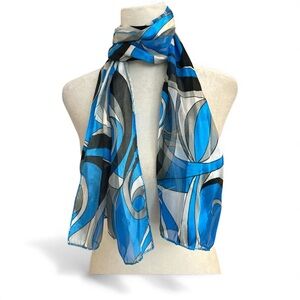 Blue and Black Patterned Women's Scarf